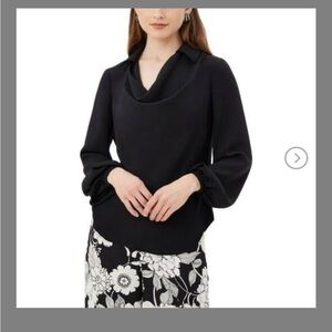 Trina Turk Tanoshi Cowl Neck Balloon Sleeve Black Top Women’s Size M $238